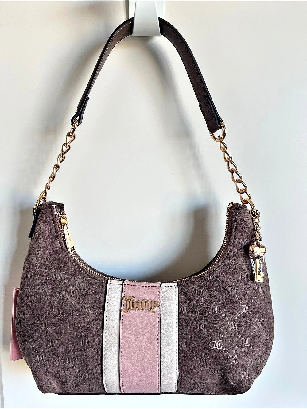 Juicy Couture Suede Shoulder Bag Iced Coffee & Pink NWT